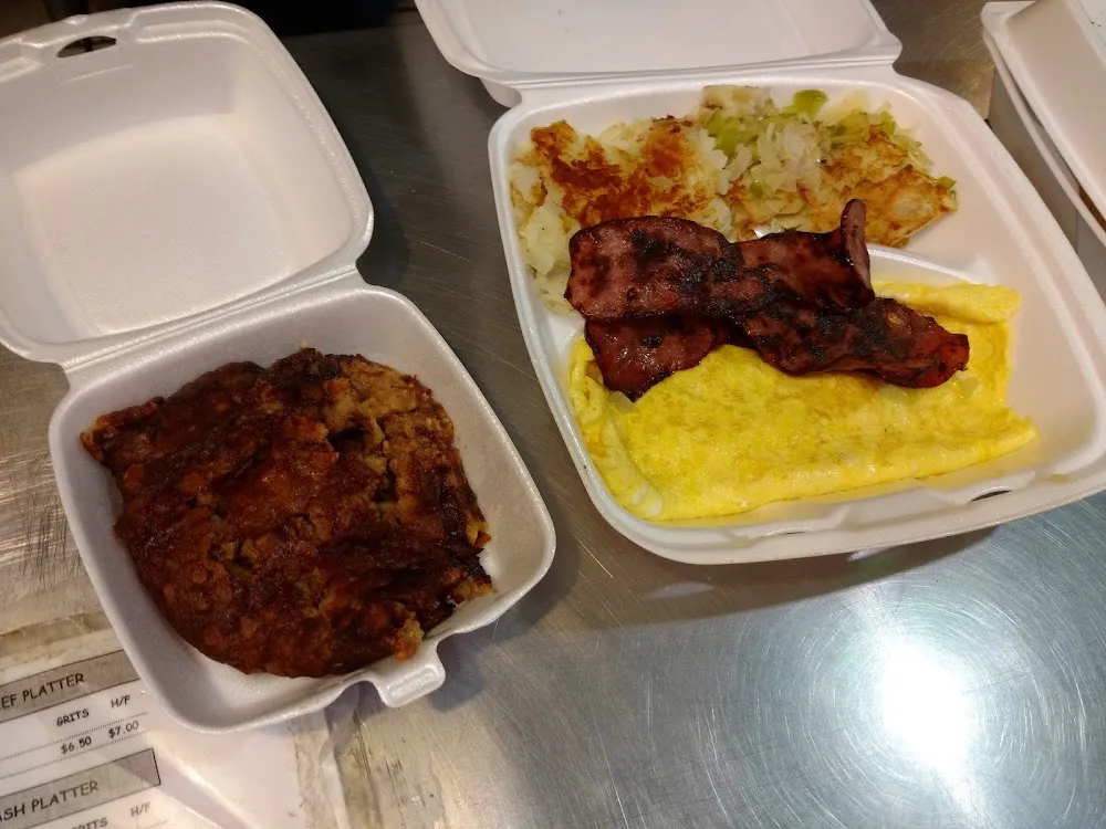 Corned Beef Hash Home Fries Turkey Bacon Scrambled Eggs w Cheese